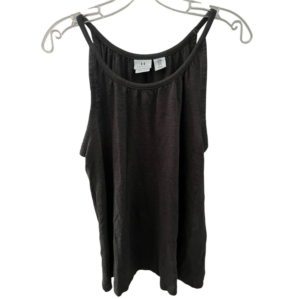 Halston Linen Tank Top Sleeveless Scoop Neck M Brown Minimalist Quiet Luxury